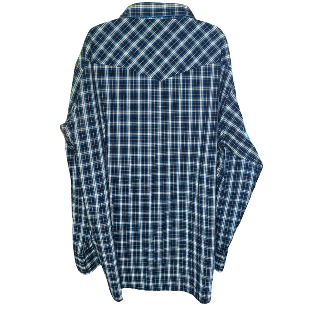 Wrangler Men’s Western Shirt Blue Plaid Snap Front 16.5x36 Cowboy Cut